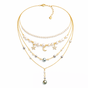 Celestial Multi-Layer Pearl Necklace Moon Star Tahitian Drop | Wholesale Pearl Jewelry | Ideal Pearl Co.