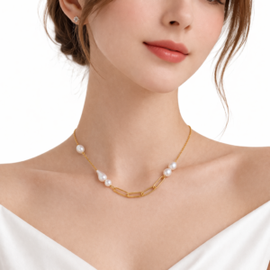 Pearl Gold Paperclip Chain Necklace Modern Minimal | Pearl Necklace B2B Supplier | Ideal Pearl Co.