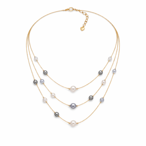 Triple Layer Mixed Pearl Station Necklace White Grey Black | Wholesale Pearl Jewelry | Ideal Pearl Co.