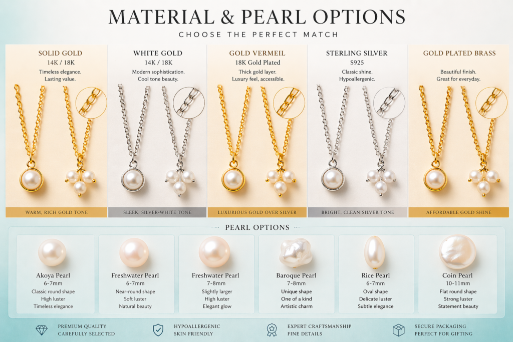 chain materials pearl jewelry gold silver vermeil more