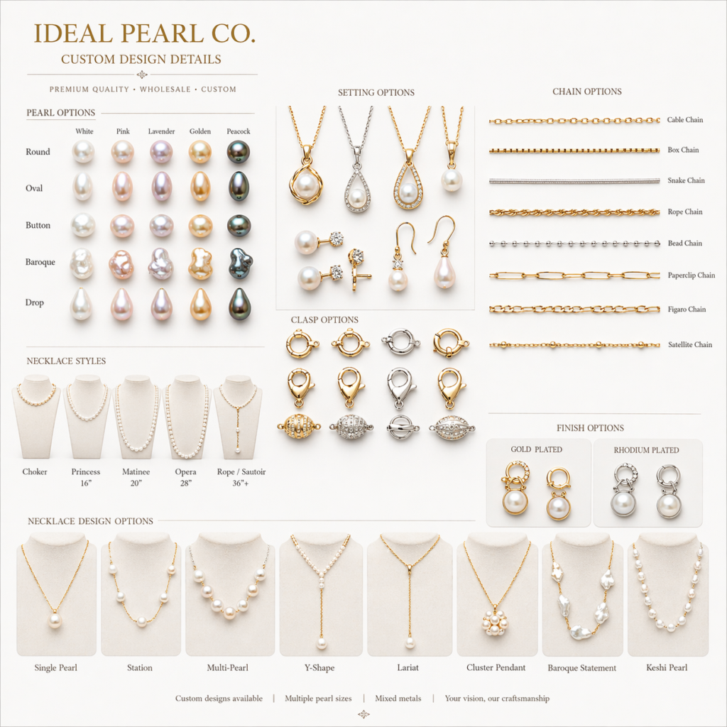 custom pearl jewelry design details settings options