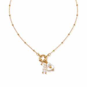 14K gold vermeil necklace heart charm pearl drops manufacturer | Pearl Minimal Necklace | Ideal Pearl Co.