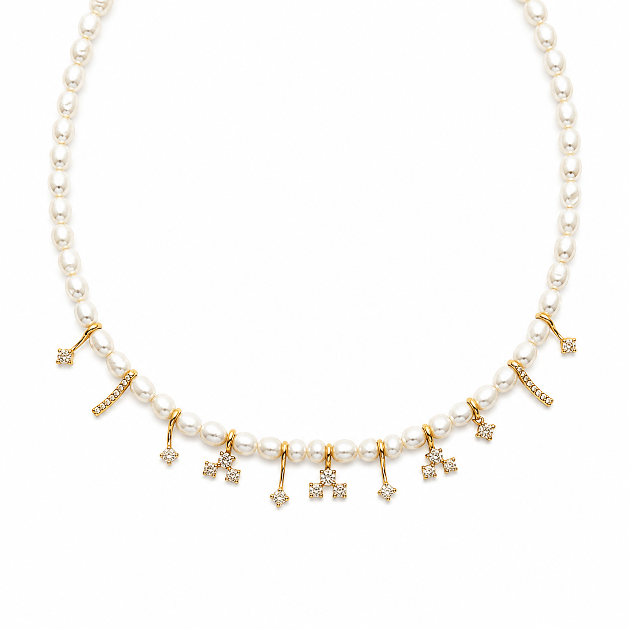 14K gold plated CZ falling star pearl charm pendant necklace wholesale | Pearl Station Necklace | Ideal Pearl Co.