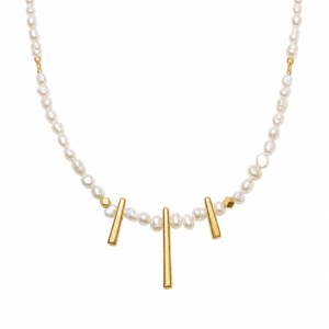 Baroque pearl necklace dual parallel gold bar manufacturer | Pearl Minimal Necklace | Ideal Pearl Co.