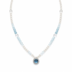Blue crystal pearl S925 pendant necklace boutique | Pearl & Stone Collection | Ideal Pearl Co.