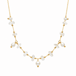 Clear crystal pearl drops charm 14K plated chain necklace boutique | Pearl & Stone Collection | Ideal Pearl Co.