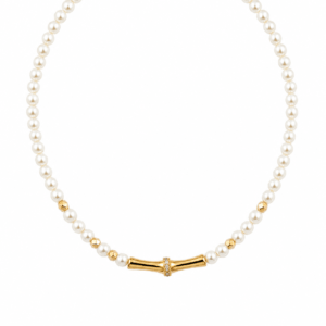 Freshwater pearl necklace single gold tube accent factory | Pearl Minimal Necklace | Ideal Pearl Co.