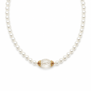 Freshwater pearl necklace clear pumpkin crystal center bead boutique | Pearl & Stone Collection | Ideal Pearl Co.