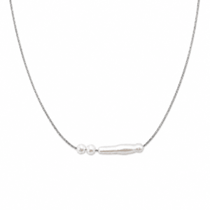 Freshwater white baroque stick pearl S925 silver necklace minimal | Pearl Minimal Necklace | Ideal Pearl Co.