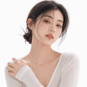 Model wearing gold dipped CZ star pearl drop pendant necklace | Pearl Jewelry OEM Supplier | Ideal Pearl Co.