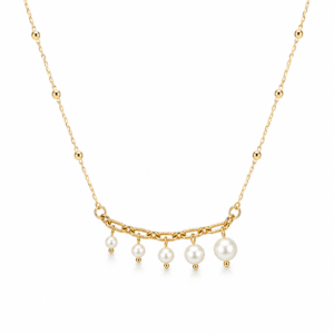 Gradual size pearl 14K yellow gold station necklace boutique | Pearl Minimal Necklace | Ideal Pearl Co.
