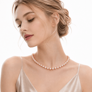Model wearing mauve pink pearl strand necklace | Pearl Jewelry Boutique | Ideal Pearl Co.