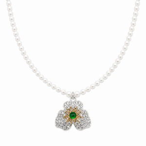 Pearl necklace jade pave silver flower charm supplier | Pearl Pendant Necklace | Ideal Pearl Co.