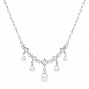 Akoya pearl drop necklace CZ station design supplier | Pearl Minimal Necklace | Ideal Pearl Co.