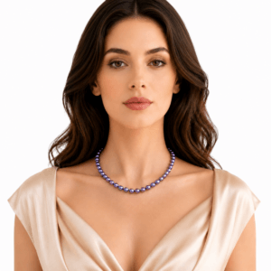 Model wearing purple freshwater pearl strand necklace | Pearl Jewelry Wholesale | Ideal Pearl Co.