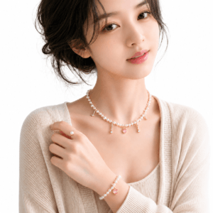 Model wearing white pearl station zircon heart multi charm drops necklace | Pearl Jewelry Boutique | Ideal Pearl Co.