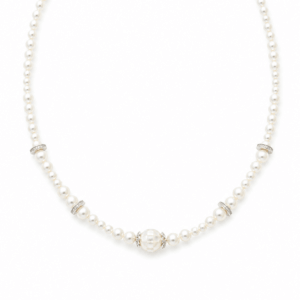 White pearl station zircon inlay shell pearl drop necklace wholesale | Pearl Station Necklace | Ideal Pearl Co.
