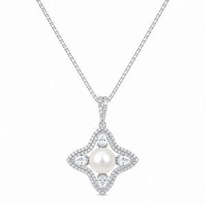 Zircon inlay four point star pearl centre pendant necklace wholesale | Pearl Pendant Necklace | Ideal Pearl Co.