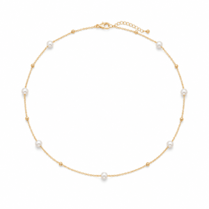 18K gold pearl station necklace with adjustable extender chain | Pearl Station Necklace | Ideal Pearl Co.