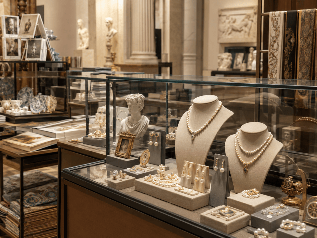 Pearl jewelry display in a boutique retail setting for wholesale buyers | Ideal Pearl Co.