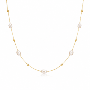 earl station necklace with gold bead accents on fine chain │ Ideal Pearl Co.