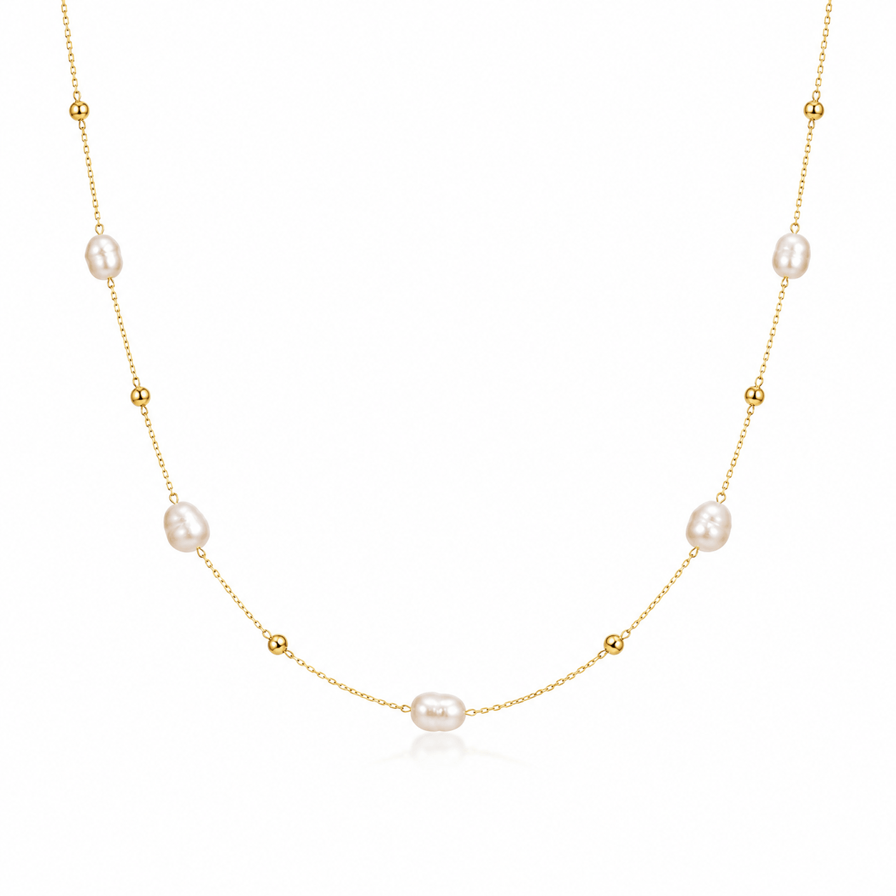 earl station necklace with gold bead accents on fine chain │ Ideal Pearl Co.