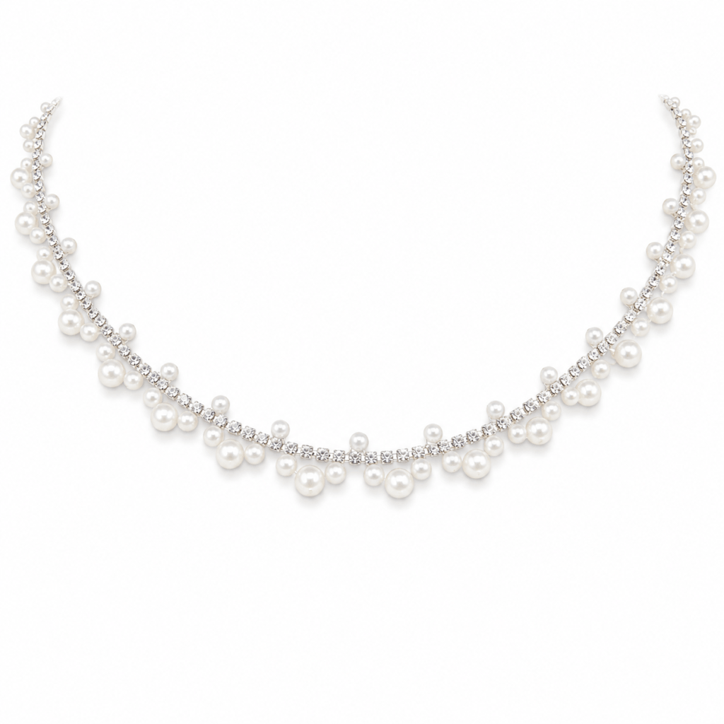 Pearl cluster necklace with CZ chain, handmade design │ Ideal Pearl Co.