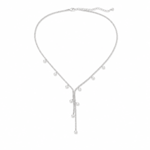 Pearl lariat necklace with scattered freshwater pearls on silver box chain │ Ideal Pearl Co.