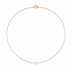 Rose gold plated pearl necklace with single floating pearl on fine chain | Pearl Minimal Necklace | Ideal Pearl Co.