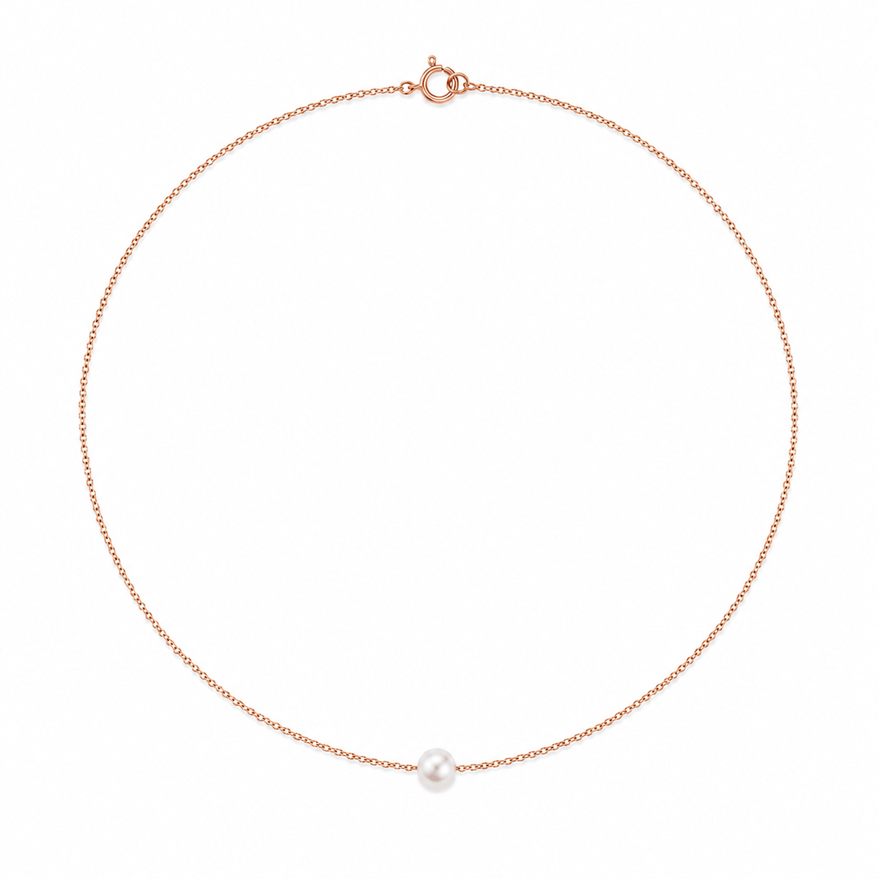 Rose gold plated pearl necklace with single floating pearl on fine chain | Pearl Minimal Necklace | Ideal Pearl Co.