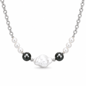 Men's baroque pearl and onyx necklace with stainless steel chain | Ideal Pearl Co.