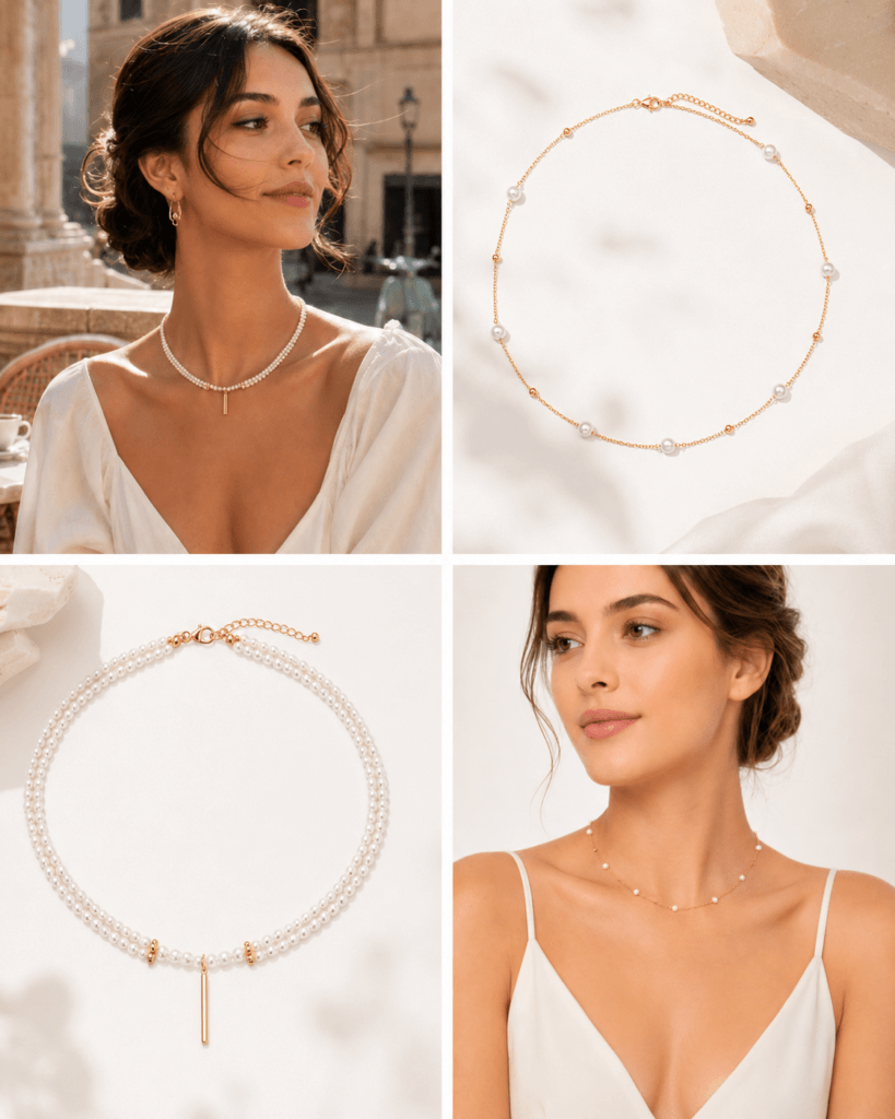 Minimal pearl necklace and layered pearl necklace style comparison | Ideal Pearl Co.