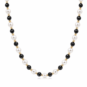 Men's pearl necklace with onyx and gold vermeil beads | Ideal Pearl Co.