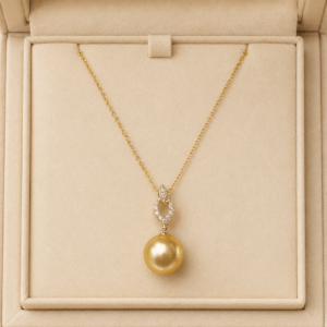 11-12mm Golden South Sea pearl diamond pendant necklace in 18K gold | Ideal Pearl Co.