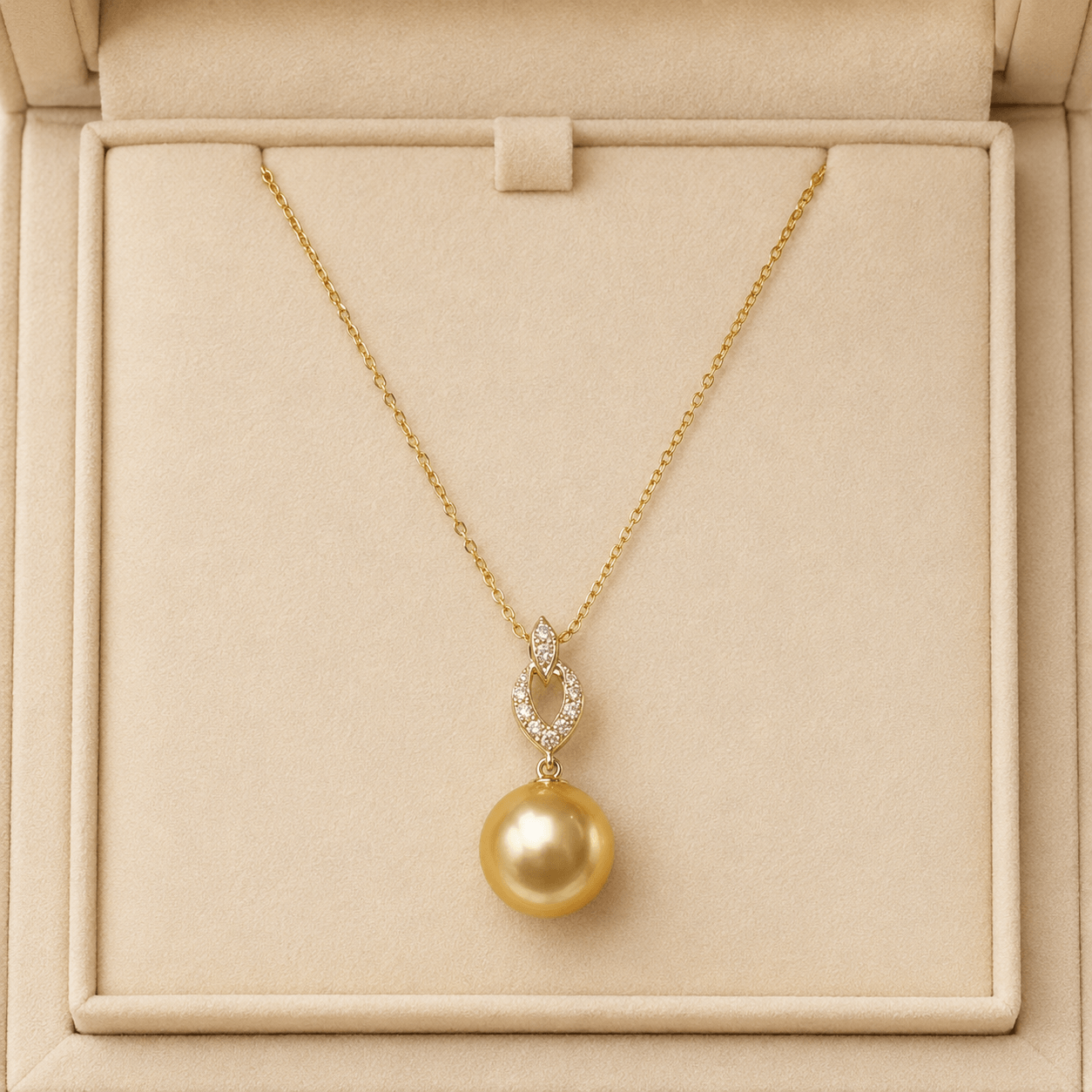 11-12mm Golden South Sea pearl diamond pendant necklace in 18K gold | Ideal Pearl Co.