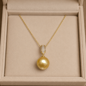 18K gold Golden South Sea pearl diamond pendant necklace with pavé bail | Ideal Pearl Co.