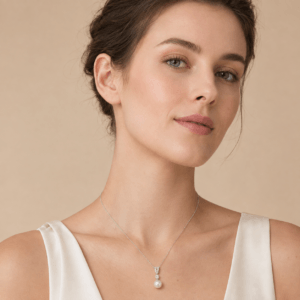 South Sea pearl diamond pendant necklace worn on model | Ideal Pearl Co.