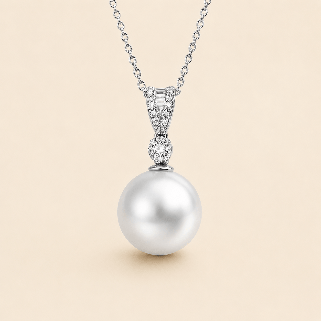 18K white gold South Sea pearl diamond pendant necklace | Ideal Pearl Co.