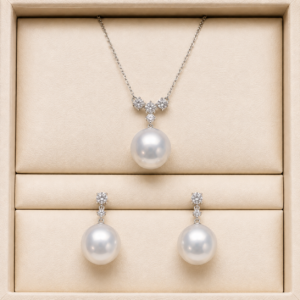18K white gold South Sea pearl floral diamond jewelry set | Ideal Pearl Co.