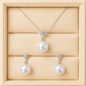 18K white gold South Sea pearl pendant and stud earring set | Ideal Pearl Co.