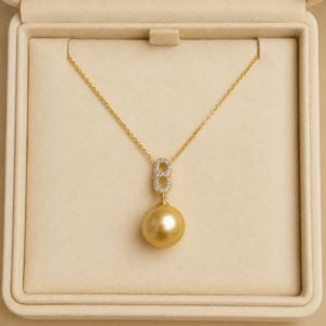 9-10mm Golden South Sea pearl pendant necklace in 18K gold | Ideal Pearl Co.