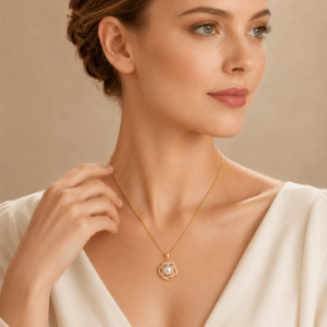 Australian South Sea pearl solitaire pendant necklace worn on model | Ideal Pearl Co.