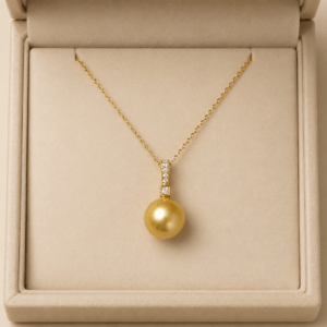 Golden South Sea pearl and diamond pendant necklace in 18K gold | Ideal Pearl Co.