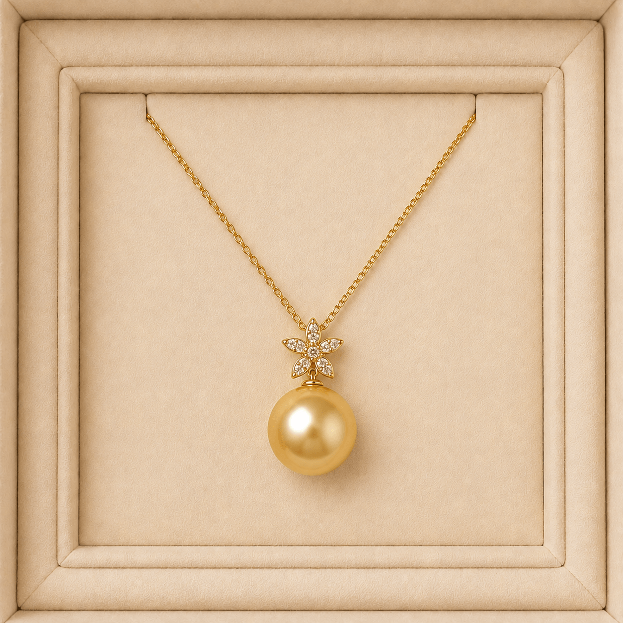 Golden South Sea pearl solitaire necklace in 18K gold with floral diamond bail | Ideal Pearl Co.