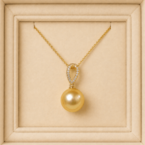 Golden South Sea pearl teardrop pendant necklace in 18K gold | Ideal Pearl Co.
