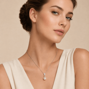 Minimalist South Sea pearl pendant necklace worn on model | Ideal Pearl Co.