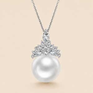 White South Sea pearl diamond cluster pendant in 18K white gold | Ideal Pearl Co.