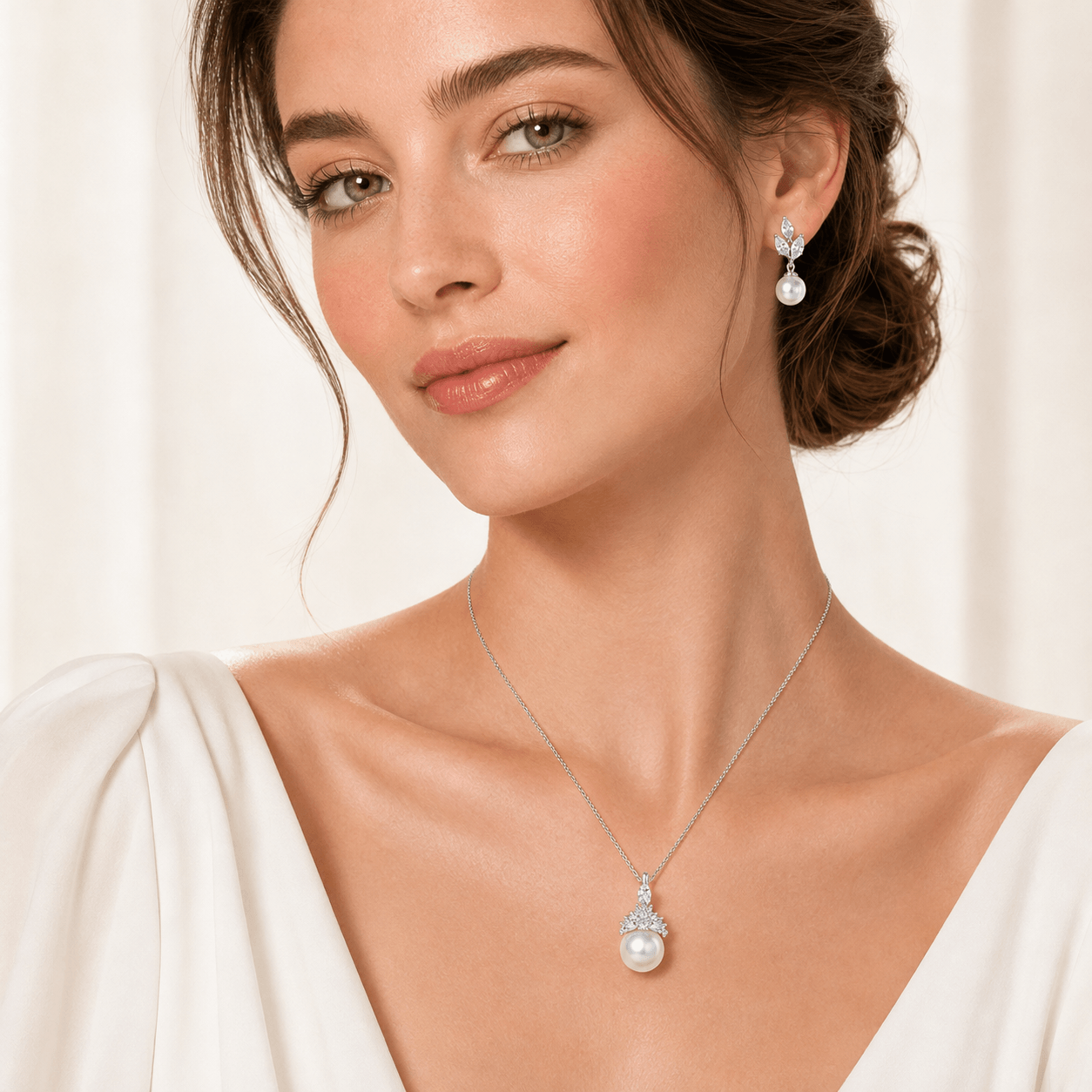 White South Sea Pearl Diamond Cluster Pendant in 18K White Gold - Image 2
